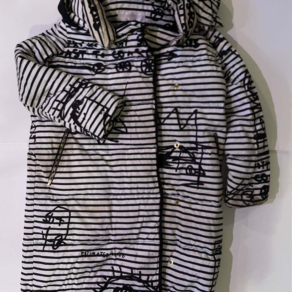Striped Down Coat with Black doodles